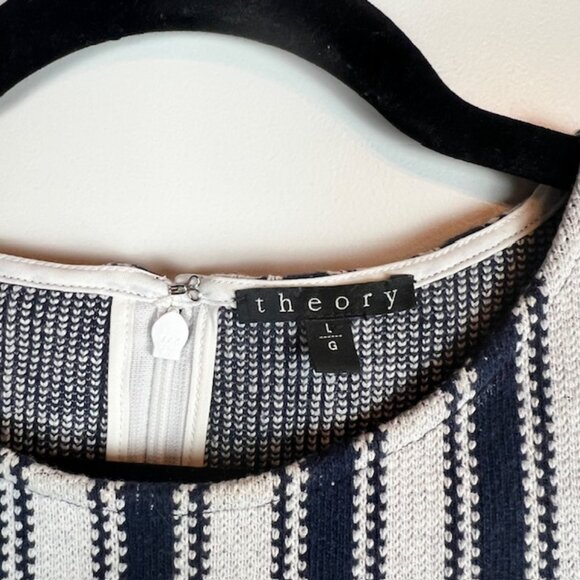 Theory Navy White Striped Sheath Dress Size Large - Picture 5 of 8